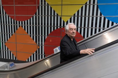 Daniel Buren installation at Tottenham Court Road tube station