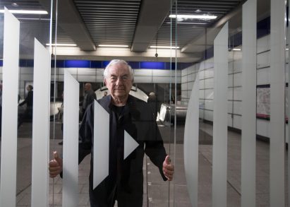 Daniel Buren installation at Tottenham Court Road tube station