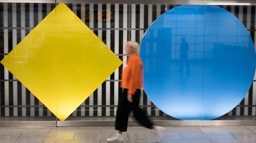 Daniel Buren installation at Tottenham Court Road tube station