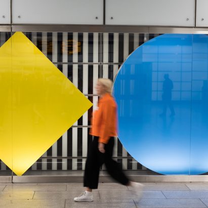 Daniel Buren installation at Tottenham Court Road tube station