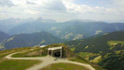 Drone footage captures Zaha Hadid's mountaintop museum in South Tyrol