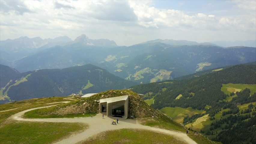Drone footage captures Zaha Hadid's mountaintop museum in South Tyrol
