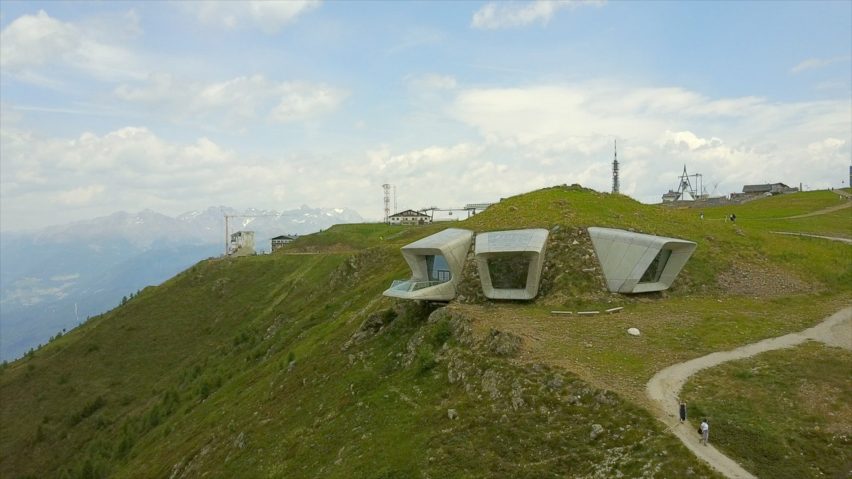 Drone footage captures Zaha Hadid's mountaintop museum in South Tyrol