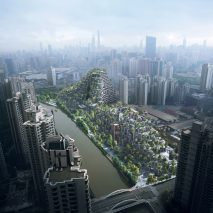 Drone footage shows Heatherwick Studio’s “tree-covered mountains” underway in Shanghai