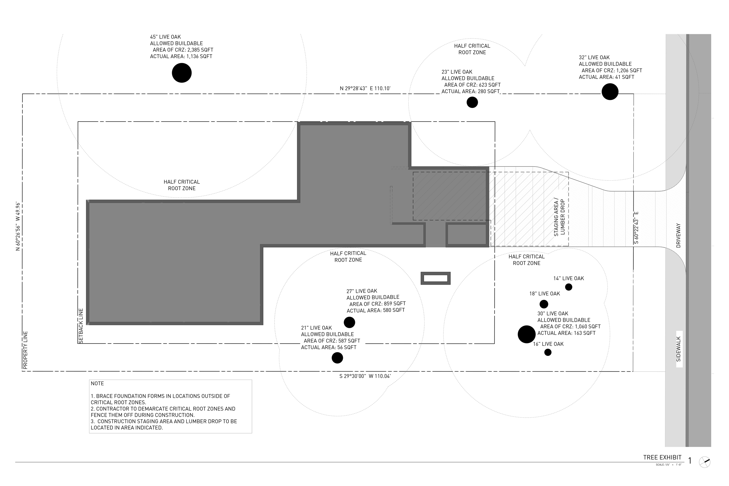 909 Columbus Street Webber + Studio, Architects Columbus Street Residence 1700sf Residential New Construction Completed February 2015 This new home was designed for a family of four on a small lot that appeared unbuildable given an enormous pair of Live Oak trees and their critical root zones. The resultant buildable area accommodated a pair of volumes connected by a spatial isthmus creating a barbell shaped footprint The pair of inside corners provide diagonal views between a corresponding pair of outdoor zones: the public front and the private back corners of the site.