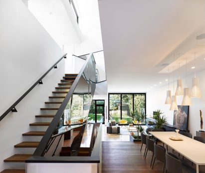 A mirrored staircase in Kaleidoscope House by Paul Raff Studio