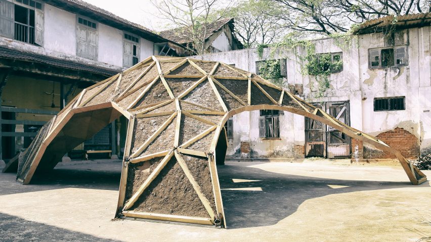 Fungus used to build arching pavilion in Kerala