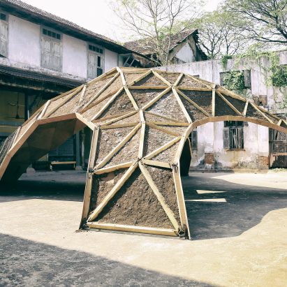 Fungus used to build arching pavilion in Kerala