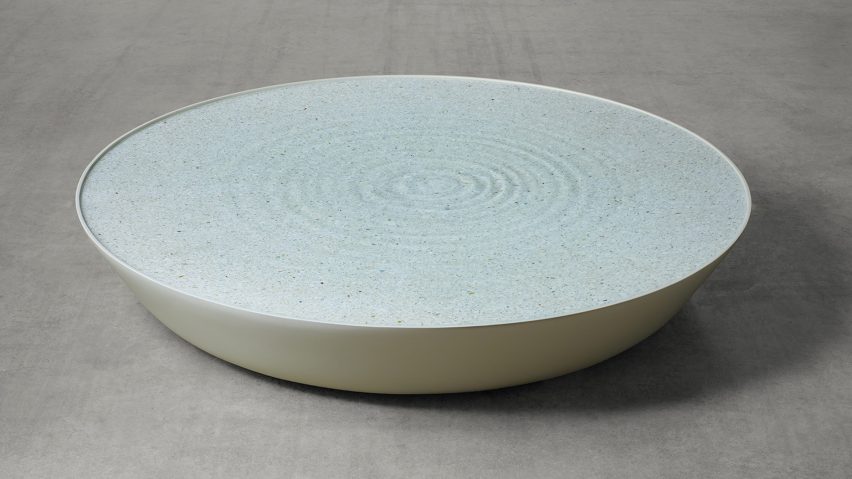 Brodie Neill showcases his “ocean terrazzo” with waterfall installation