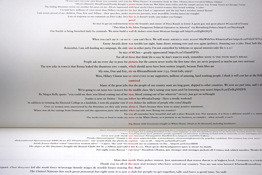 Graphic designer Emma King rewrites George Orwell's 1984 using Donald Trump tweets.