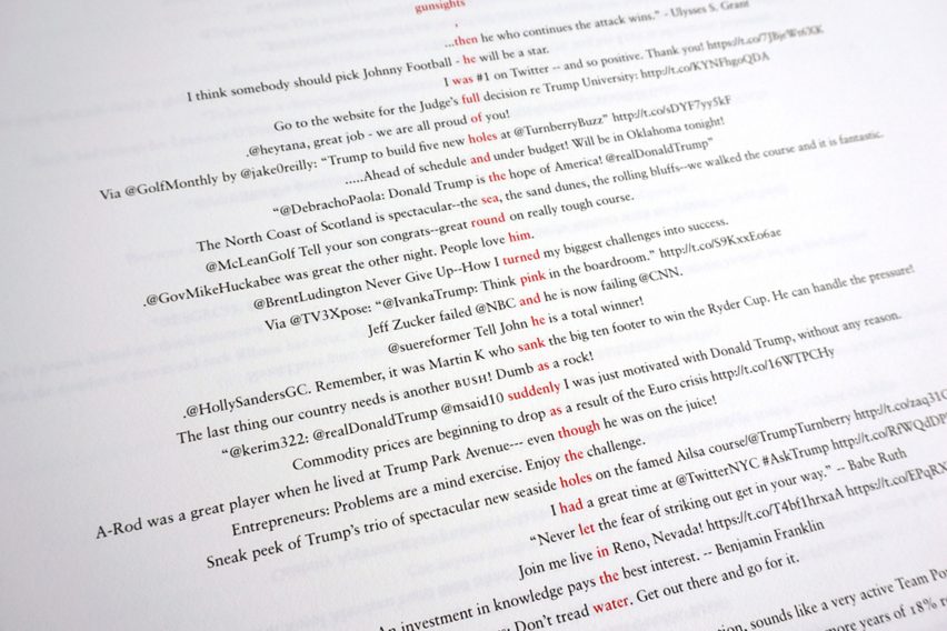 Graphic designer Emma King rewrites George Orwell's 1984 using Donald Trump tweets.