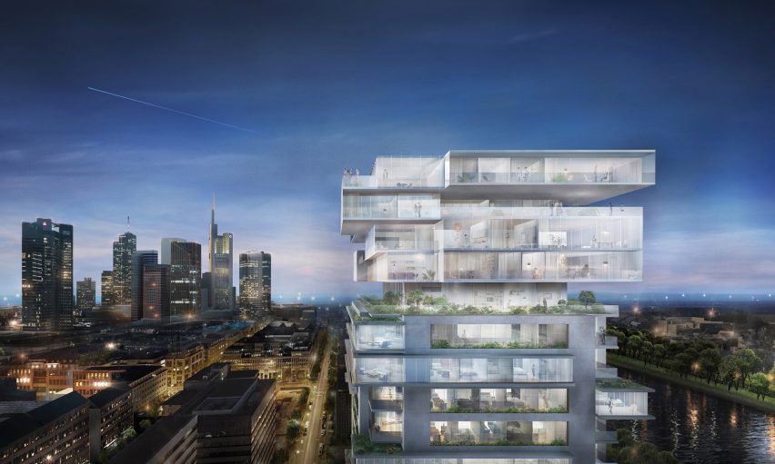 Ole Scheeren plans to radically transform Frankfurt office block into Jenga-like apartment tower