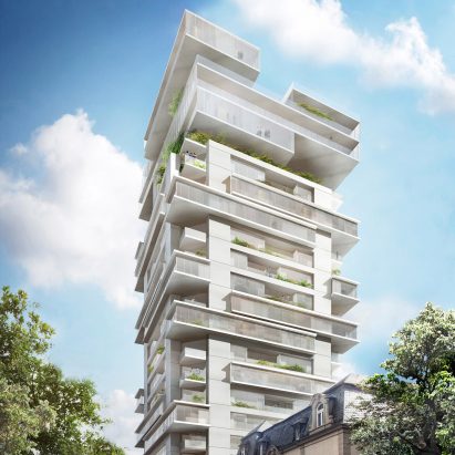 Ole Scheeren plans to radically transform Frankfurt office block into Jenga-like apartment tower