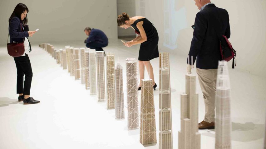 SOM exhibits architecture models with stripped-away skins to reveal engineering beneath