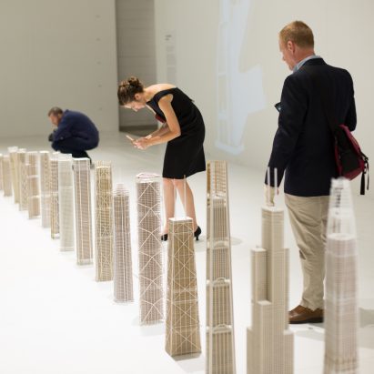 SOM exhibits architecture models with stripped-away skins to reveal engineering beneath