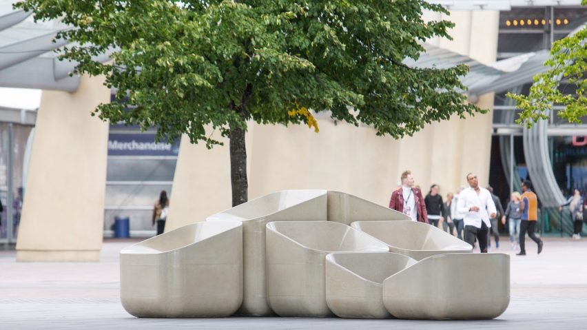 Raw Edges creates concrete armchairs for Greenwich Peninsula