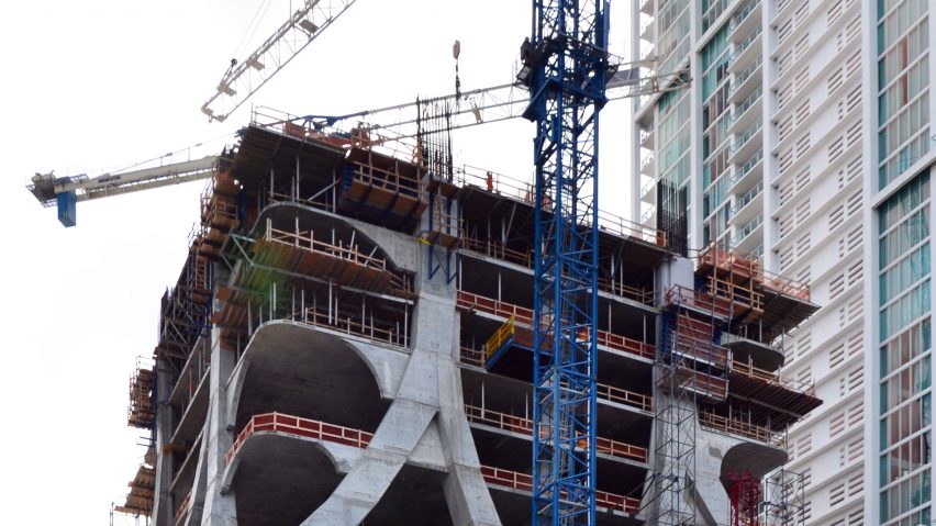 Cranes at Zaha Hadid's 1000 Museum in Miami