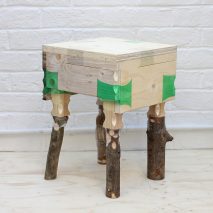 Micaella Pedros repurposes discarded plastic bottles as joinery for wooden furniture