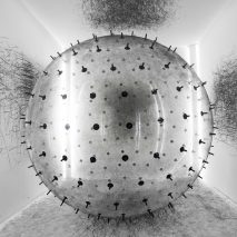 Ada is a spiky balloon that creates charcoal drawings on surrounding walls