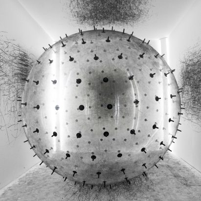 Ada is a spiky balloon that creates charcoal drawings on surrounding walls