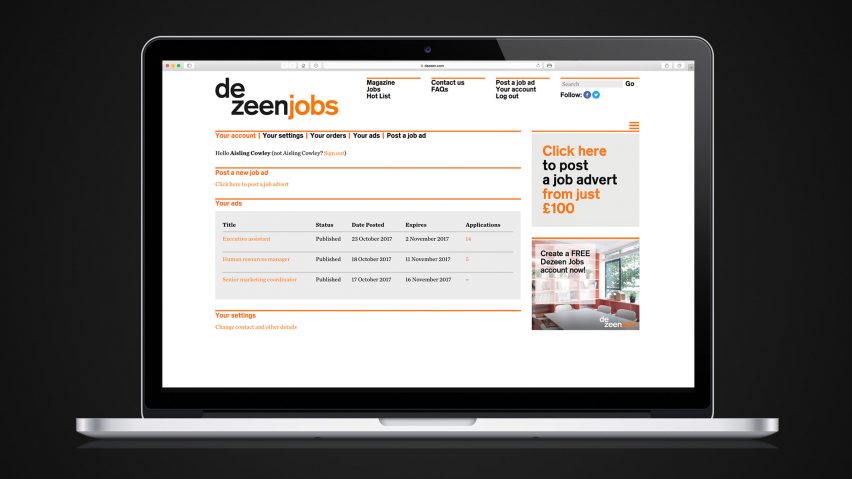 Dezeen Jobs launches free accounts for jobseekers and employers