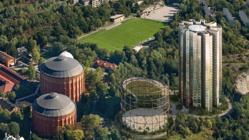 Herzog & de Meuron reveals plans for tower set in landscaped gardens at Stockholm gasworks