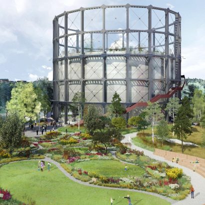 Herzog & de Meuron reveals plans for tower set in landscaped gardens at Stockholm gasworks