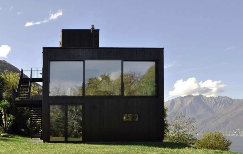THEWOODBUILDING is a prefabricated wooden holiday home clad in charred timber boards by designers Nicole Lachelle and Christian Niessen