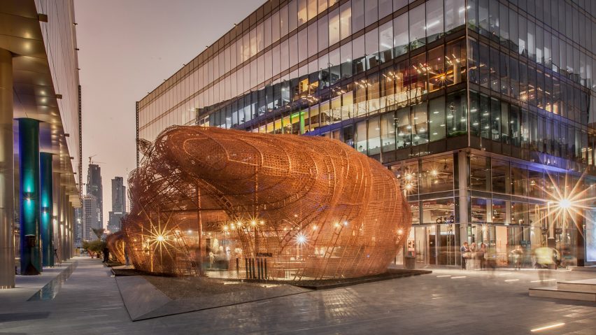 Fahed + Architects create bulbous copper pavilion from old bedsprings at Dubai Design Week