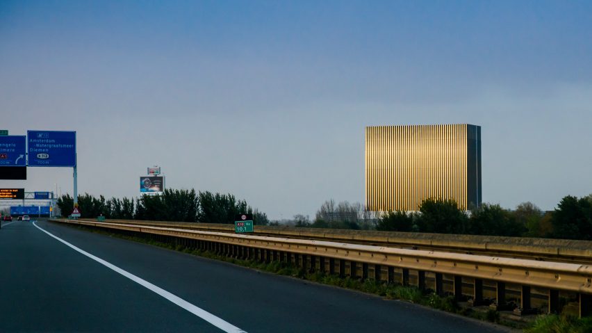 Benthem Crouwel adds stripy tower surrounded by a moat to Amsterdam data centre