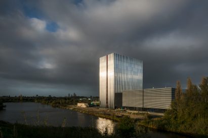 Benthem Crouwel adds stripy tower surrounded by a moat to Amsterdam data centre