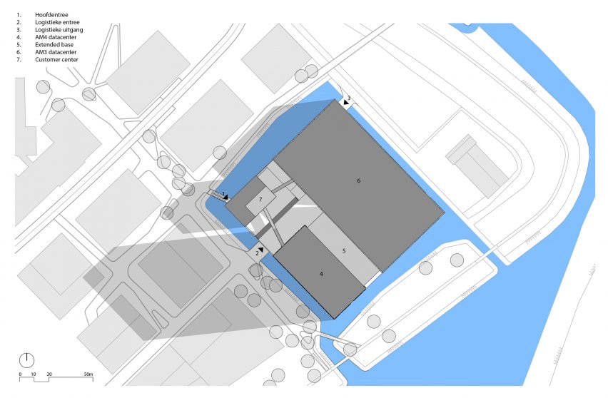 Benthem Crouwel adds stripy tower surrounded by a moat to Amsterdam data centre
