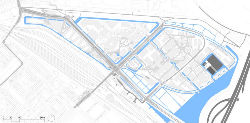 Benthem Crouwel adds stripy tower surrounded by a moat to Amsterdam data centre