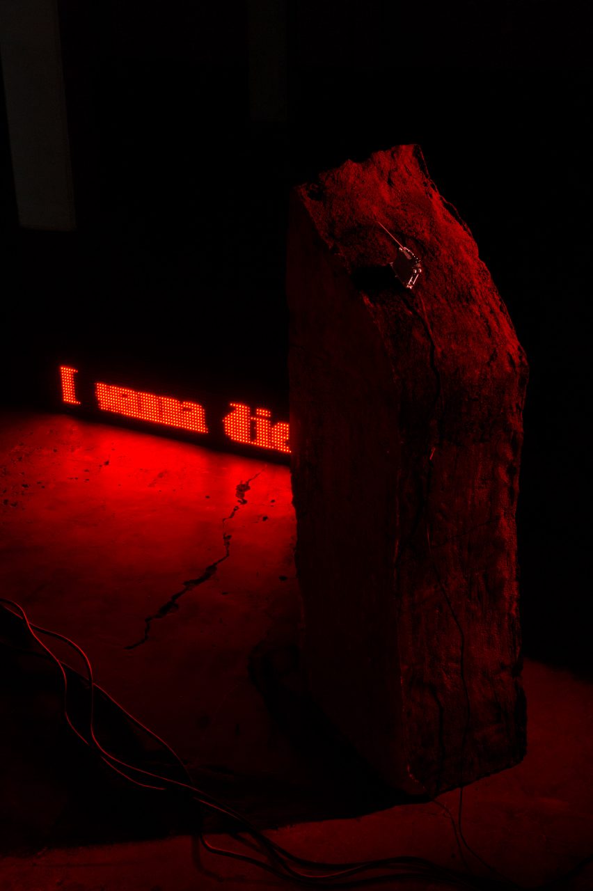 Design Academy Eindhoven graduate Fujita Keisuke has made an installation that uses real-time suicide Tweets to send mechanical signals across to a block of solid carbon