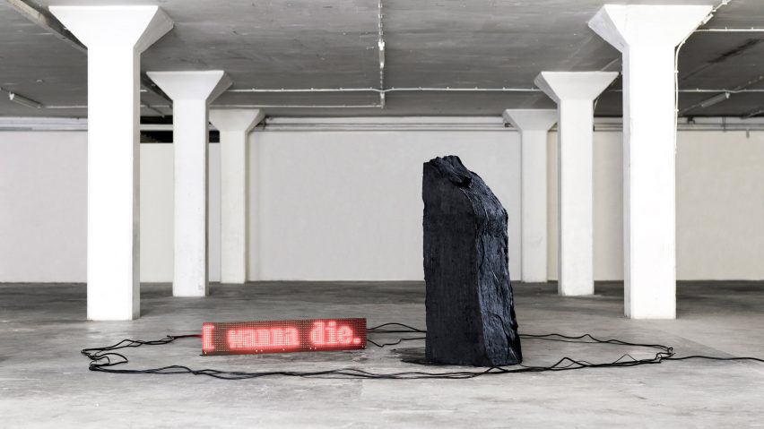 Design Academy Eindhoven graduate Fujita Keisuke has made an installation that uses real-time suicide Tweets to send mechanical signals across to a block of solid carbon