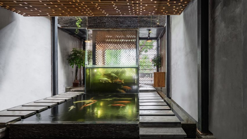Hanoi cafe features indoor waterfalls, koi-carp ponds and an aquaponics vegetable patch