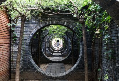 Dong Yugan uses brick to form sculptural surfaces and playful structures at Red Brick Art Museum