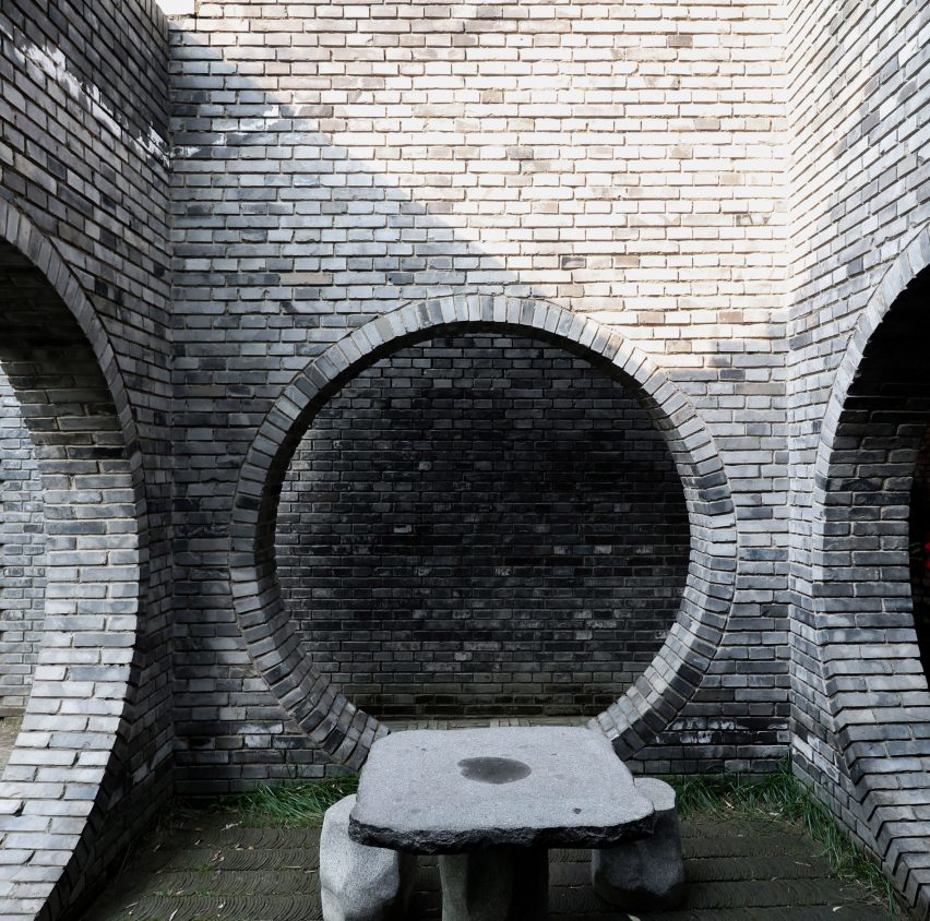 Dong Yugan uses brick to form sculptural surfaces and playful structures at Red Brick Art Museum