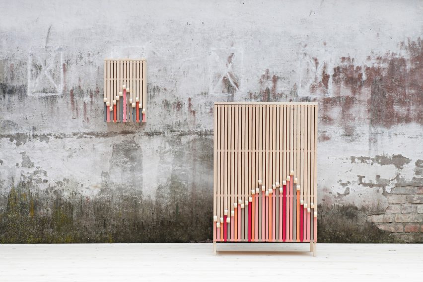 Stoft studio's Whittle Away cabinets peel away over time to reveal colourful panels underneath