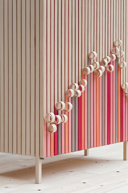 Stoft studio's Whittle Away cabinets peel away over time to reveal colourful panels underneath