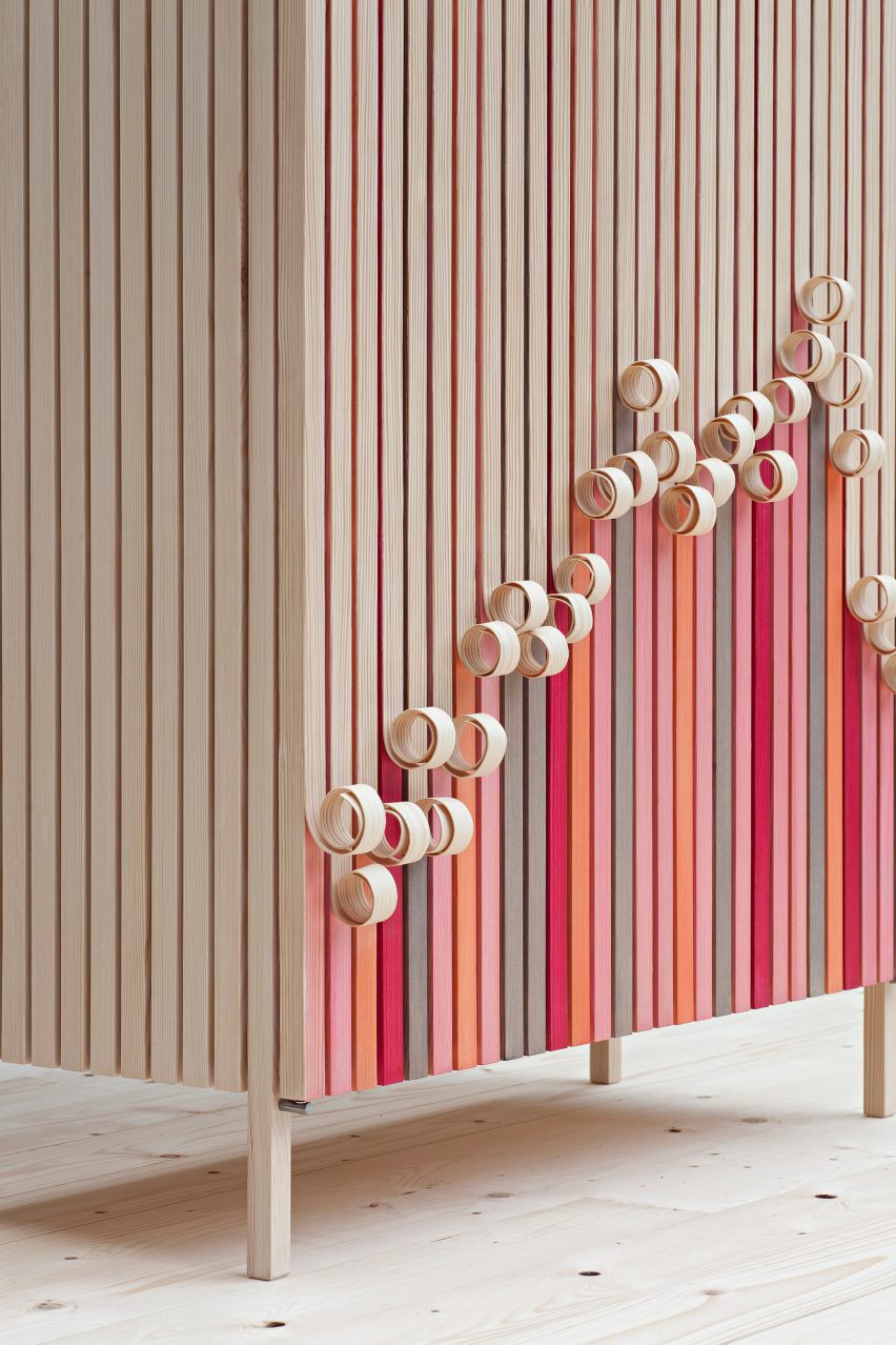 Stoft studio's Whittle Away cabinets peel away over time to reveal colourful panels underneath
