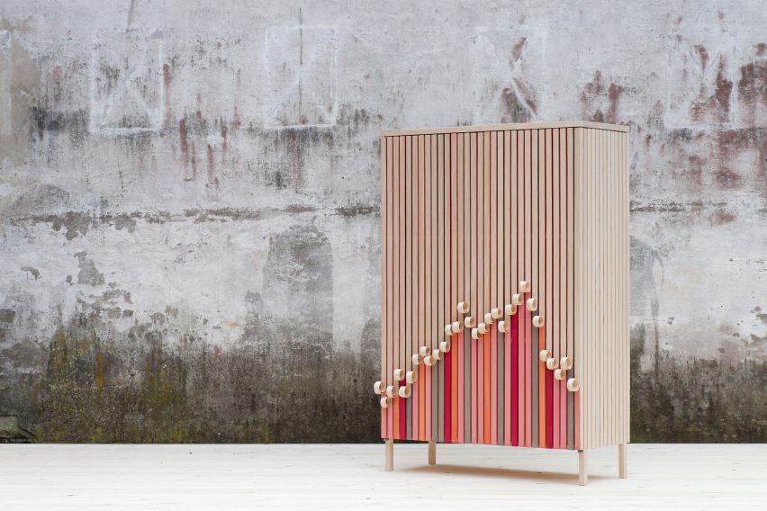 Stoft studio's Whittle Away cabinets peel away over time to reveal colourful panels underneath