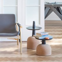 Alain Gilles stacks cork and wood to create totemic side tables