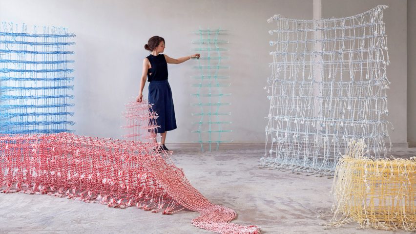 Fransje Gimbrère creates textile sculptures from natural fibres and recycled plastic