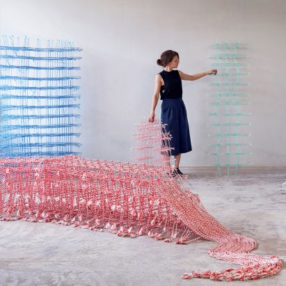 Fransje Gimbrère creates textile sculptures from natural fibres and recycled plastic