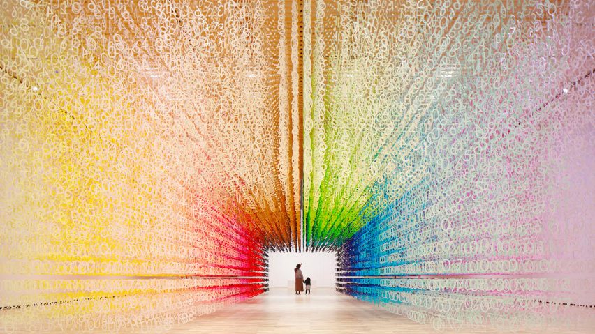 Emmanuelle Moureaux’s rainbow-hued installation seemingly changes colour