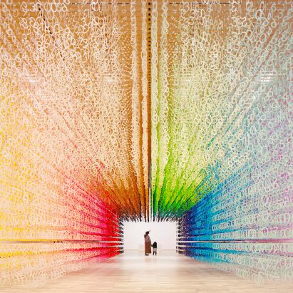 Emmanuelle Moureaux’s rainbow-hued installation seemingly changes colour