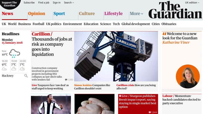 The Guardian newspaper unveils new font and logo in major redesign