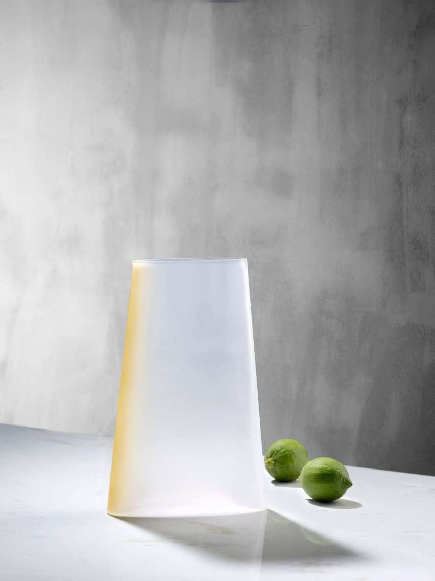 Nude has unveiled a new glassware collection, including a series of serving plates with accents of coloured pigment by Studio Formafantasma.
