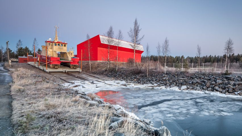 Oil-spill recovery unit in Finland is illuminated by angled clerestory window 